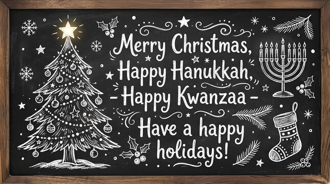 A festive chalkboard display celebrating christmas hanukkah kwanzaa and the joyful holiday season