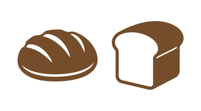 Fresh baked round loaf and sliced sandwich bread brown vector icons with bread slice bakery icon food vector bread graphic wheat bread carbs icon