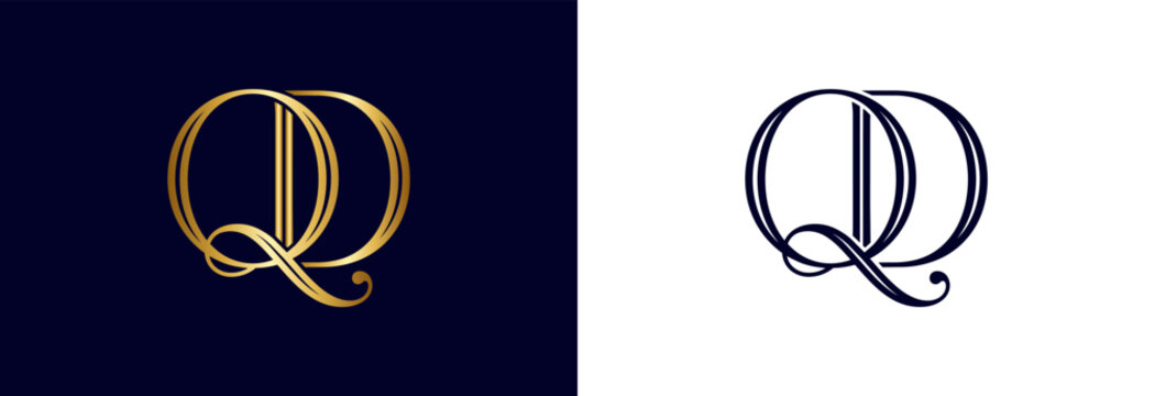 Elegant qd monogram in gold and navy blue for luxury branding.