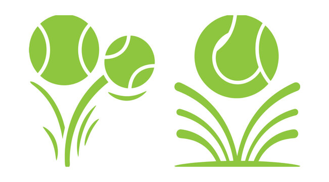 Green tennis balls springing from grass vector icons with tennis ball tennis sport graphic tennis action bouncing ball plant graphic