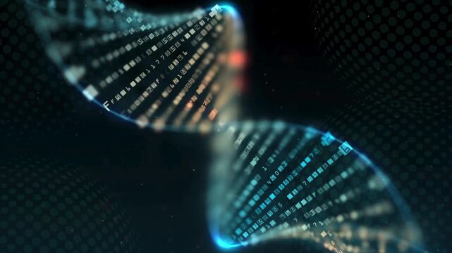 abstract dna technology background with glowing lights