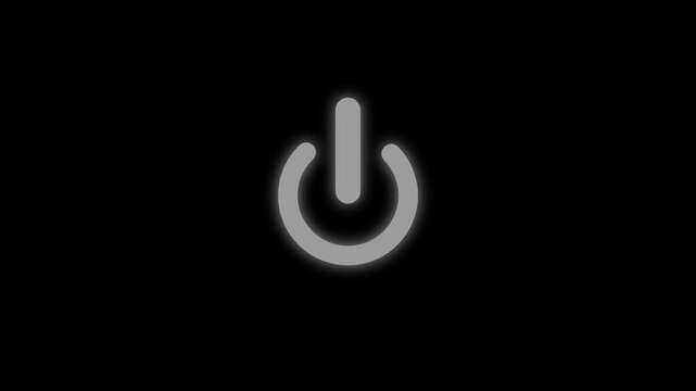 Power button icon isolated on black background for start or shut down control minimalist style. power reset button motion 4k animation with alpha.