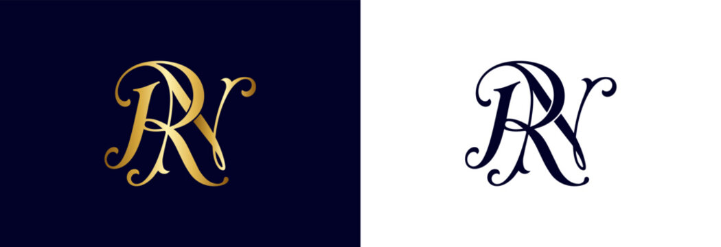 Golden RN monogram logo elegant luxury symbol for branding on dark background.