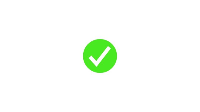 tick mark icon on circle. Tick mark animation on a white background , tick mark symbol button animated, with 4k motion animation with alpha channel.