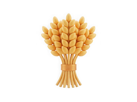 3D rendered wheat sheaf icon isolated on white background for agricultural design