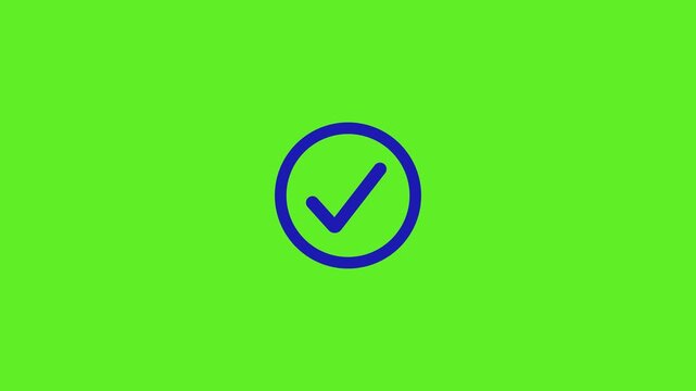 tick mark icon on circle. Tick mark animation on a blue background , tick mark symbol button animated, with 4k motion animation with alpha channel.