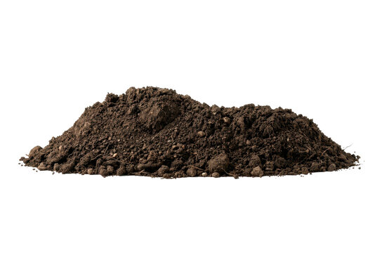 Pile of rich dark soil isolated on black background for gardening projects