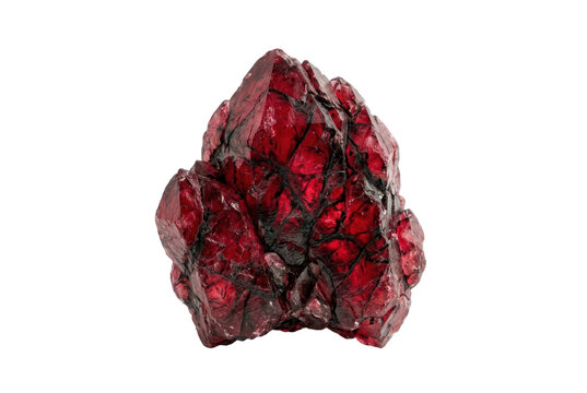 Glowing red crystal mineral formation isolated on dark background