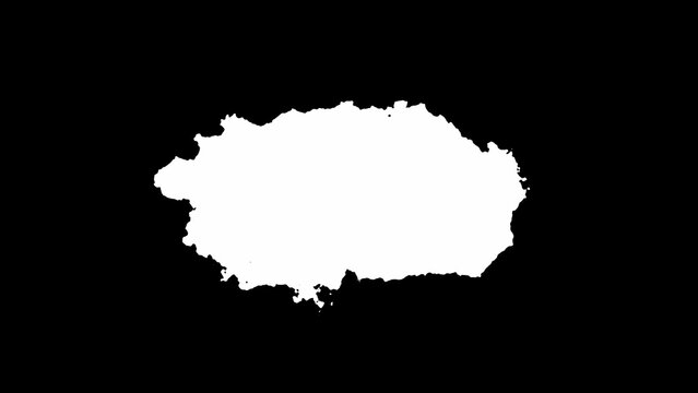 Solid white organic ink blot shape with irregular edges isolated on a black background, for contrast masking, and creative digital, visual effects