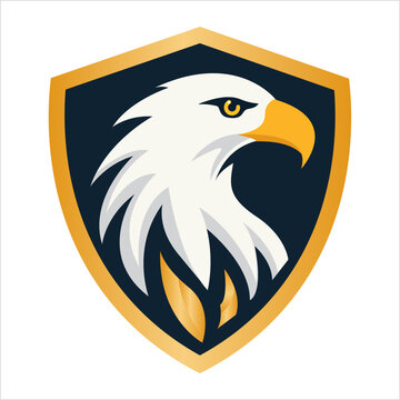 Eagle head mascot logo vector illustration inside golden shield emblem