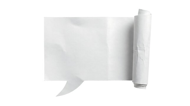 blank white speech bubble with rolled up paper
