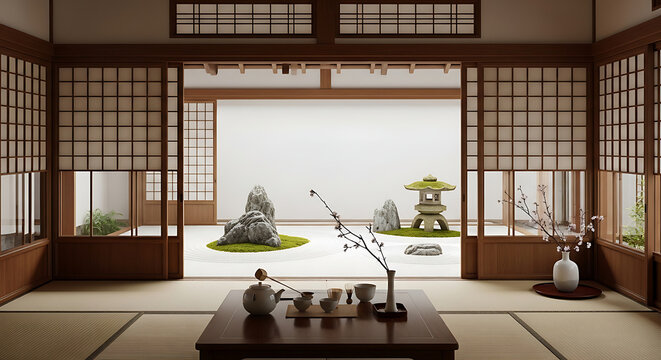 Traditional Japanese tea room with tatami mats and shoji screens background full hd download 2025 2026