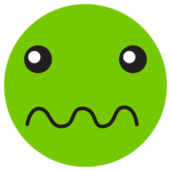 Green worried face emoji with wavy mouth and wide eyes, anxious reaction symbol for nervousness, discomfort, messaging and emotional communication © Rishabh