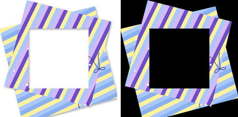 Fototapeta premium Colourful striped paper note square frame with a string bow in lemon and periwinkle, transparent background