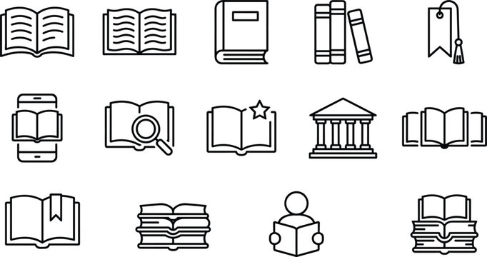 Online education and digital library line icon set with smartphone reading reader bookstore bookmark and database vectors