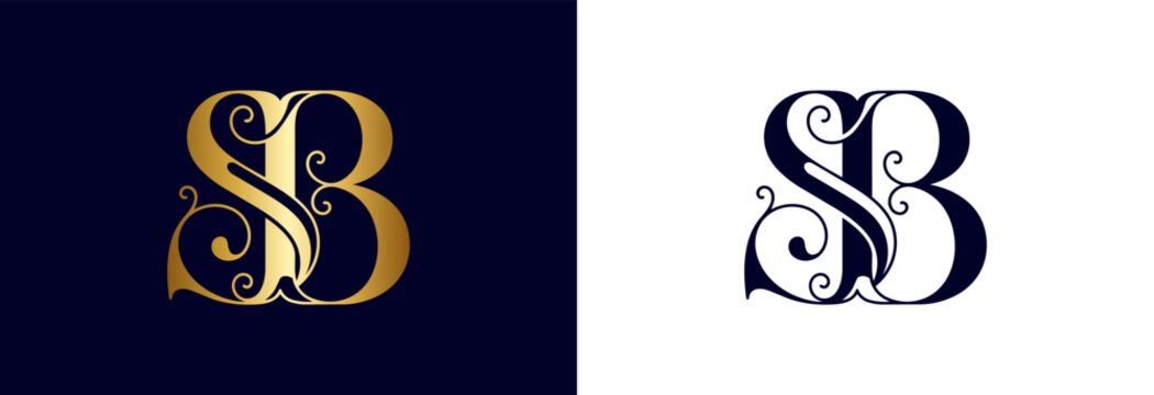 Sb initial monogram logo luxury gold and dark typography wedding brand identity.