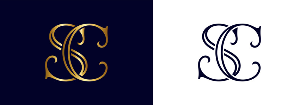 Sc monogram luxury logo gold classic serif lettering vintage typography emblem.