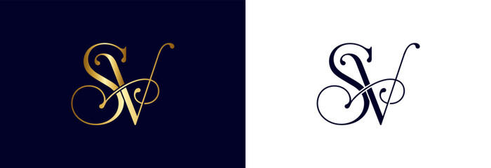 Monogram sv golden letters elegantly intertwined for luxury branding projects. © Easy