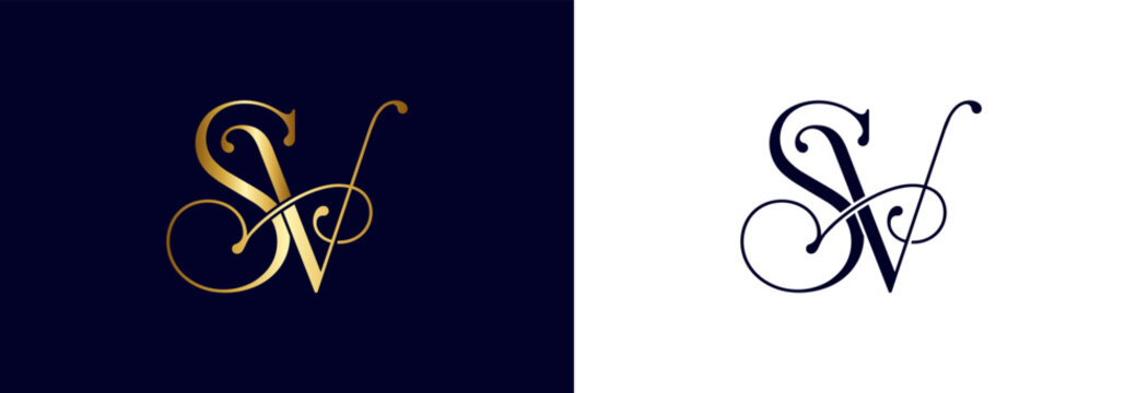 Monogram sv golden letters elegantly intertwined for luxury branding projects.