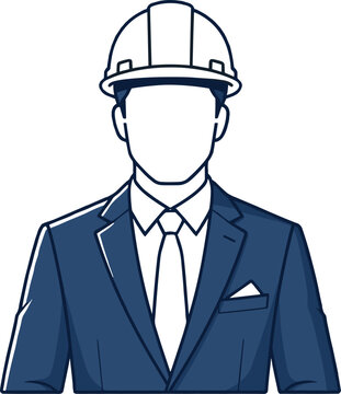 Professional male engineer architect or construction manager avatar wearing hard hat and formal business suit vector icon