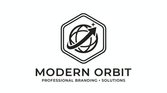 Abstract globe with upward arrow inside hexagon logo icon