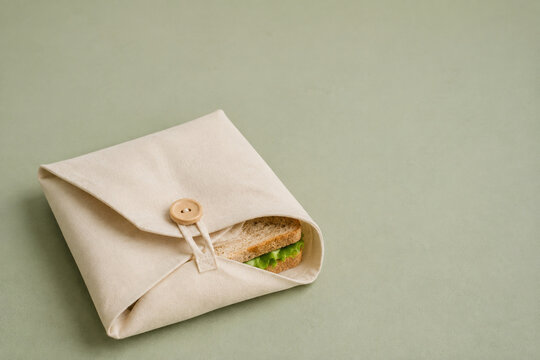 Reusable Lunch Wrap Closed Around a Simple Sandwich