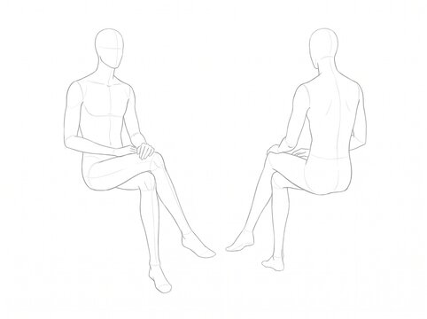 Seated Human Figure Anatomy Study Showing Front and Rear Views in a Relaxed Cross Legged Sitting Pose