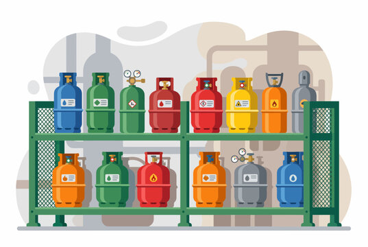 Industrial Gas Cylinder Storage and Oil Distribution Vector