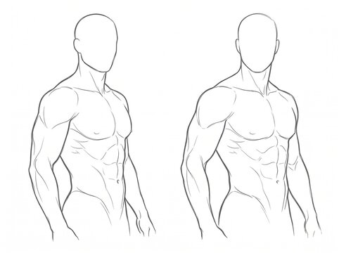 Detailed Male Upper Body Anatomy Study With Front and Rear Torso Views Highlighting Chest Shoulder and Abdominal Structure
