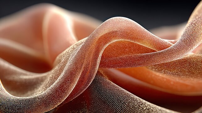 Close-up of undulating, translucent material with textured surface and muted, warm hues