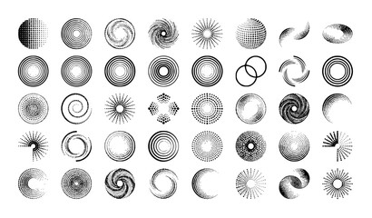 Geometric Halftone Circle Vector Pack with Dot Patterns Radial Rings and Abstract Graphic Design Elements © MstMereja