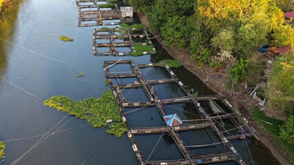 Traditional floating fish farm structures located on the Martapura river in South Kalimantan © Salsabila Ariadina
