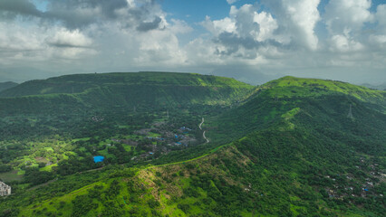 Lush green Sahyadri Mountains aerial view © airshare