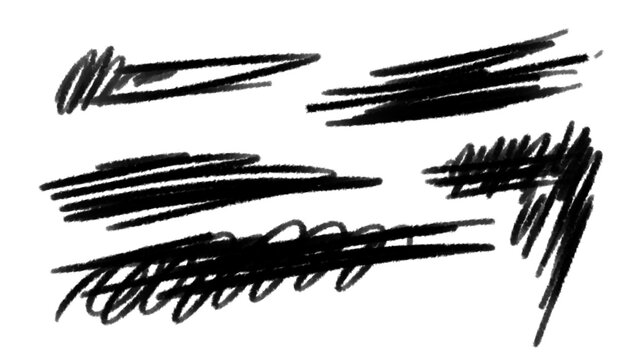 Scribble Strokes: A collection of rough, hand-drawn scribble strokes in black, creating a dynamic and expressive graphic element.