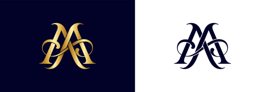 Elegant double letter aa monogram with luxury gold gradient and dark blue background.