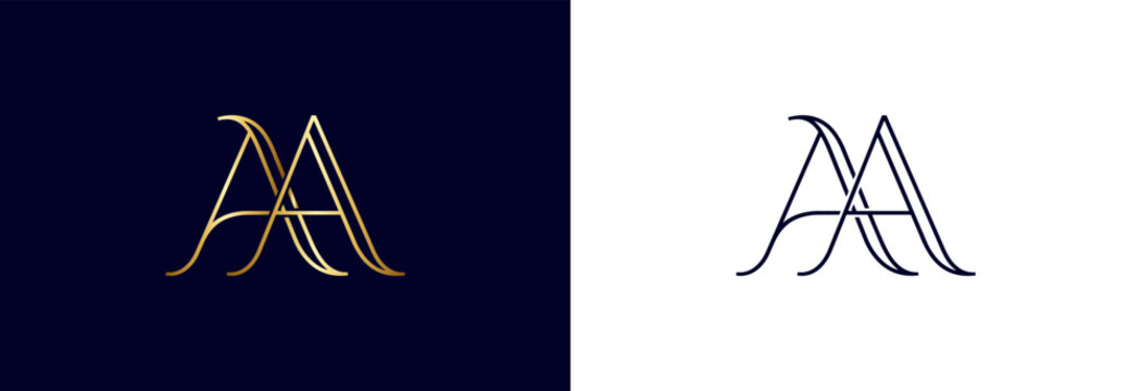 Stylized aa monogram with gold outlines on dark navy blue background.