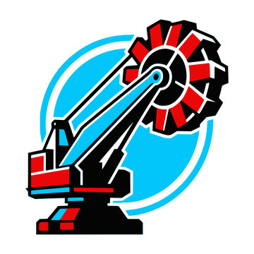Futuristic bucket wheel excavator giant machinery vector icon for surface mining corporation identity