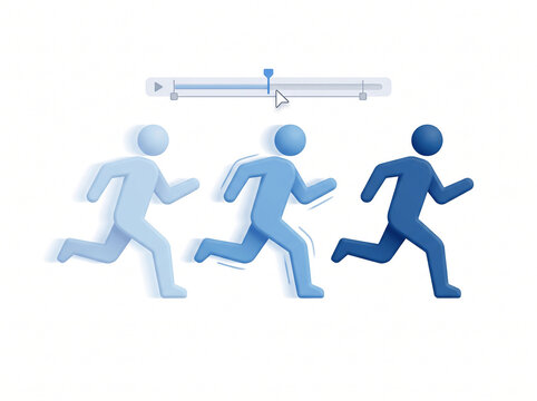Blue plastic figures running in sequence showing motion progression