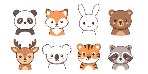 Obraz premium Watercolor collection of adorable baby animals including panda fox and tiger faces