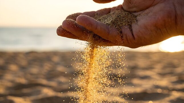 Warm Sand Sifting Through Fingers Close Up