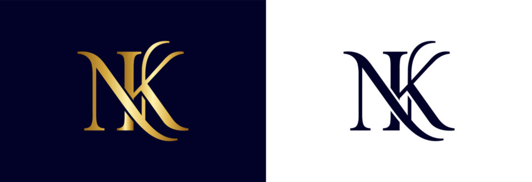 Ornate nk monogram gold letters on dark blue backdrop for sophisticated branding.