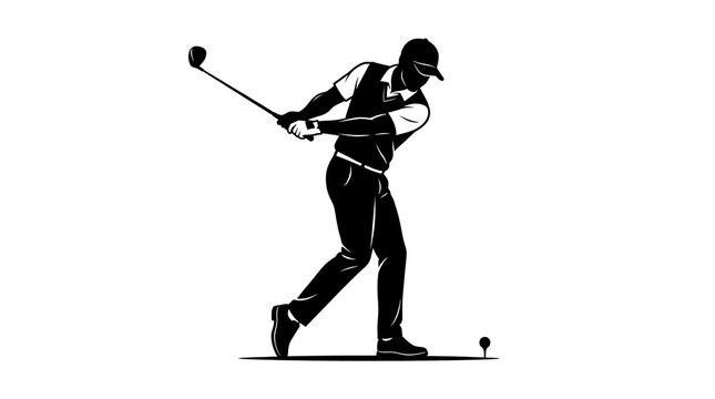 Golfer swinging a club at a ball