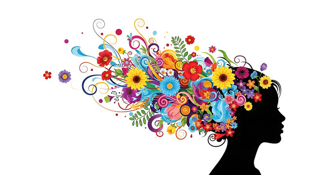 Creative colorful thoughts exploding from a head