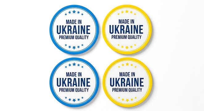 Four colorful microstock badge icons set