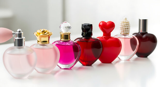 Colorful perfume bottles on a shelf