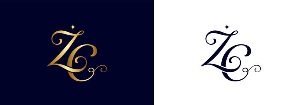 Intertwined zc monogram logo in gold calligraphy for boutique wedding branding.