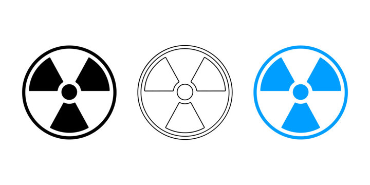 Three variations of nuclear radiation hazard warning symbols on white background