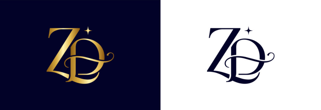Serif zd initial logo with flowing ribbon swirl for beauty and fashion branding.