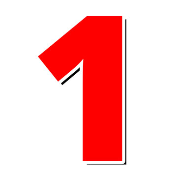 Red Number One Icon, Numeric 1 Badge Character Isolated on White Background

