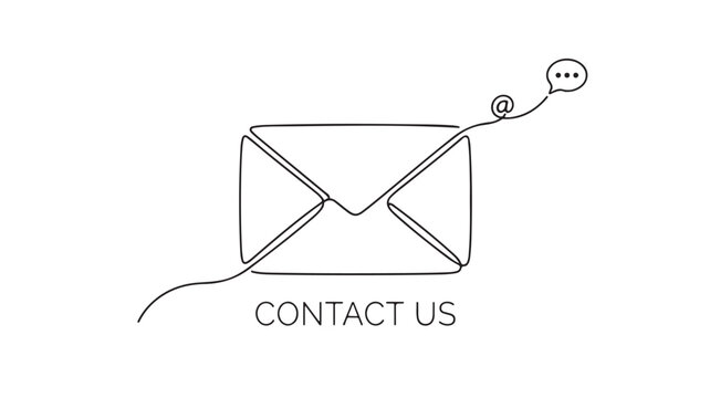 Minimalist continuous line art envelope icon, contact us email vector illustration, simple black and white message symbol for web support